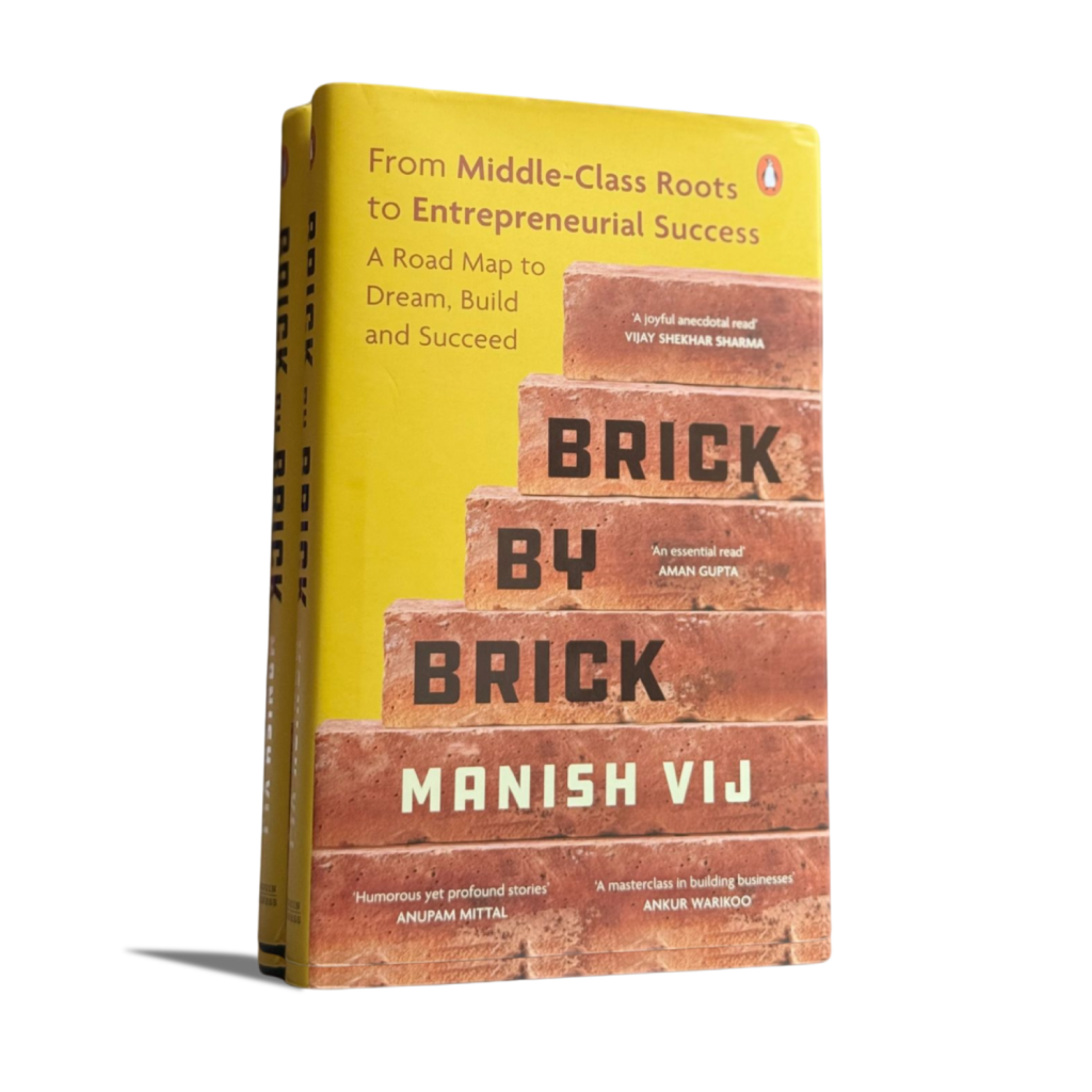 Image of Brick by Brick Book by Manish Vij in 'About the Book' section, showcasing a roadmap from middle-class roots.